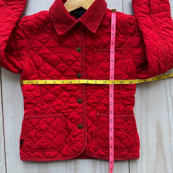 Ralph Lauren Girls Size S (7) Quilted Barn Jacket Corduroy Collar Red - Picture 6 of 8